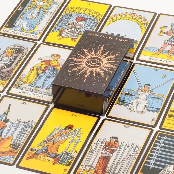 Jeu de cartes de Tarot classiques noires, 78 pièces, jeu de révélation de la bonne aventure avec gui