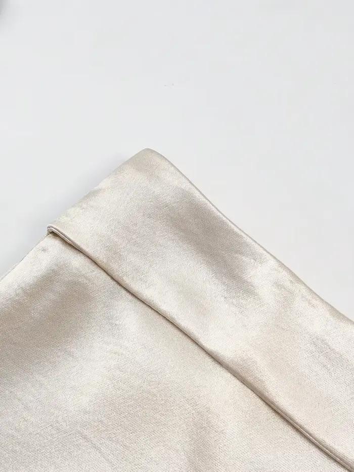 Demi-jupe trapèze en Satin pour femmes, nouveau Design Premium, élégant, couleur Pure, ceinture, col