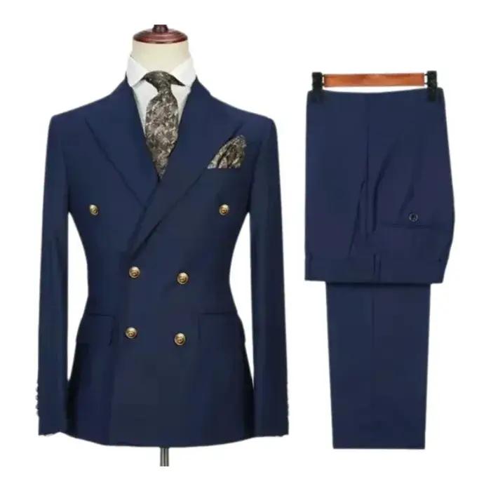 Costume croisé pour occasions formelles, boutons dorés, tenue homme pour mariages, dîners et soirées