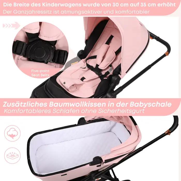Poussette bébé 4 en 1 avec siège auto pour bébé et base ISOFIX, poussette réversible multifonctionne