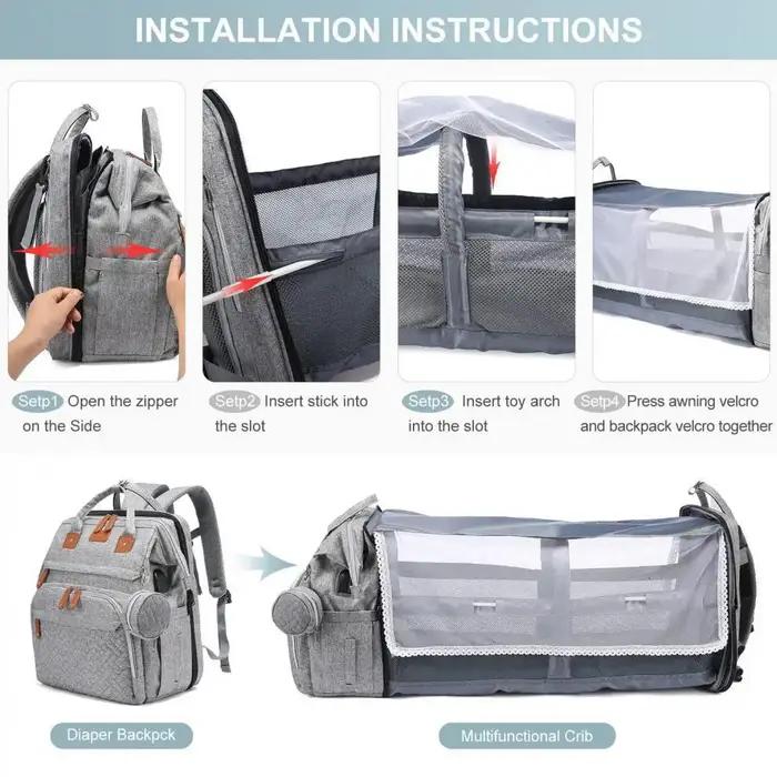 Sac à dos multifonctionnel pour couches de lit, sac à langer pour bébé fille et garçon, grande capac