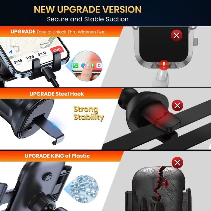 Support de téléphone de voiture universel avec verrouillage automatique pour grille d'aeration de vehicule compatible avec iPhone Samsung