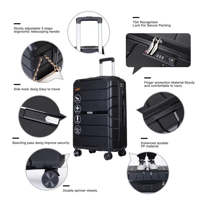 Travelhouse-Ensemble de Valises Rigides Légères avec Serrure TSA, Roues Spinner, PP, 3 Pièces, 20/24