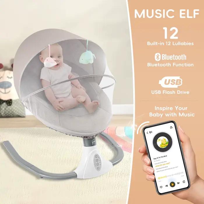 Balançoire électrique pour bébé de 0 à 18 mois, berceau musical à 4 vitesses, bascule avec télécomma