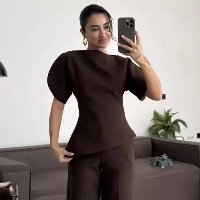 T-shirts à manches courtes bouffantes décontractés chics pour femmes, nouveaux t-shirts à manches co