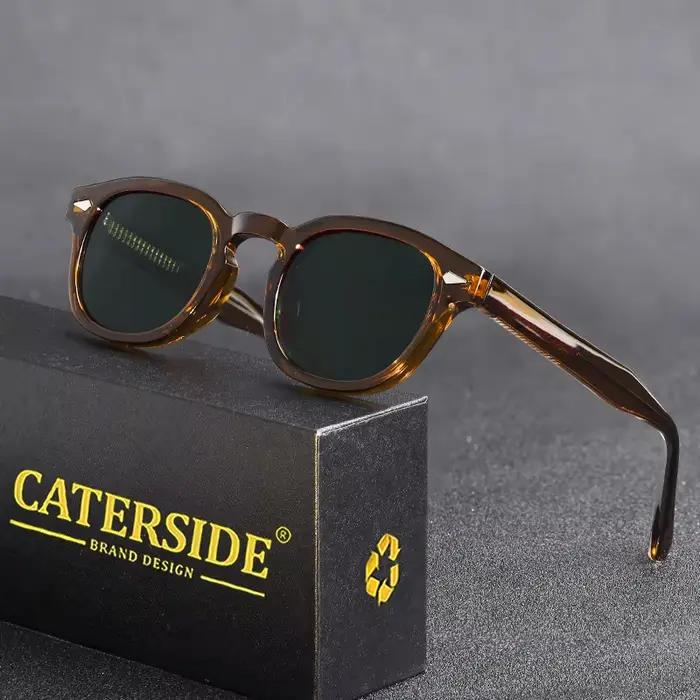 CATERSIDE rétro rond hommes lunettes de soleil Punk acide propionique broche Temple luxe lunettes de