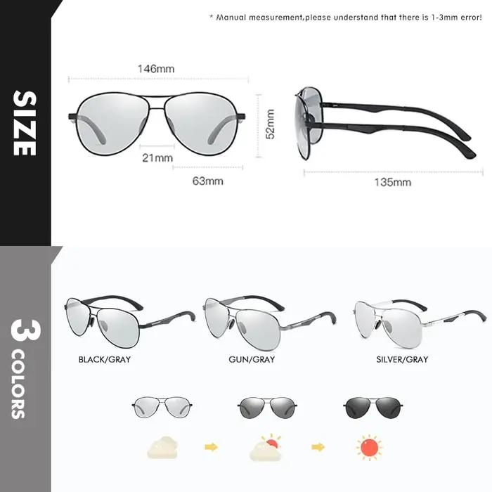 Lunettes de soleil photochromiques pilote de conception de marque classique hommes lunettes de solei