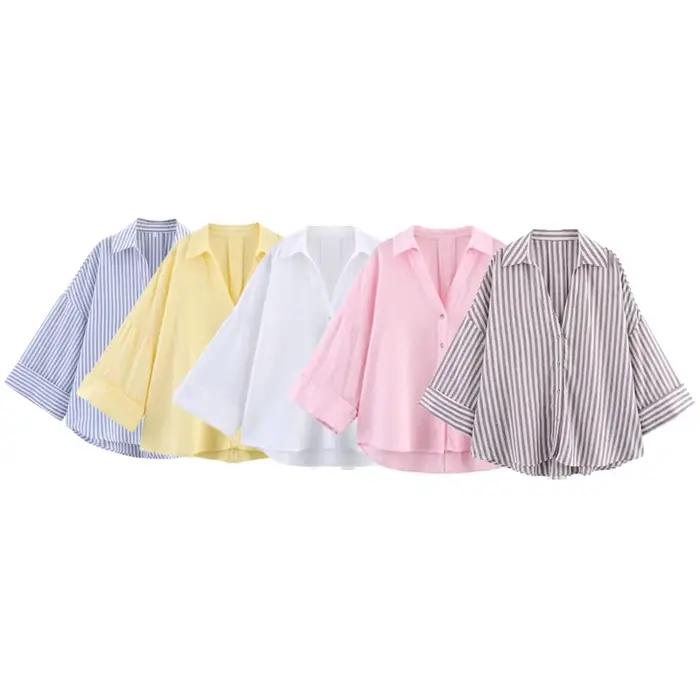 HXAO chemise femme chemisier surdimensionné chemise d'été et chemisier jaune rose blanc chemise rayé