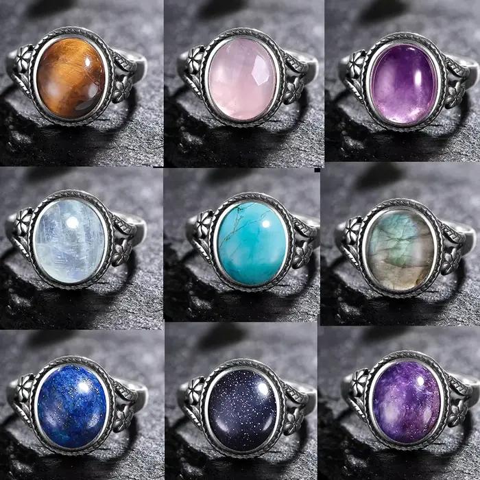 Vinatge bague en argent Bijoux féminins pierre de lune naturelle oeil de tigre anneaux personnalisés
