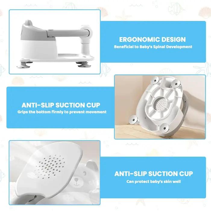 Siège de bain pour bébé de 6 mois, adorable chaise de bain antidérapante en forme d'ours pour bébé,