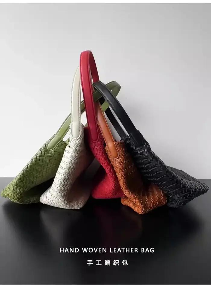 Sac de shopping de luxe pour femmes, nouveau sac seau en cuir tissé à la main haut de gamme, sac mes