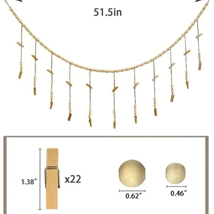Présentoir de photos suspendu, guirlande de perles en bois, style Boho, tenture murale pour chambre