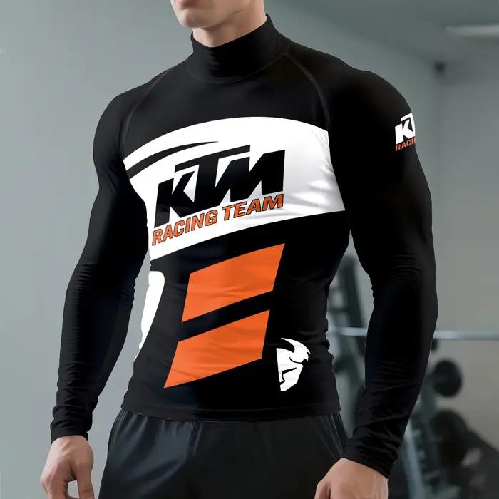 T-shirt à manches longues pour homme KTM, col mi-haut, noir, simple, décontracté, sportif, tendance,