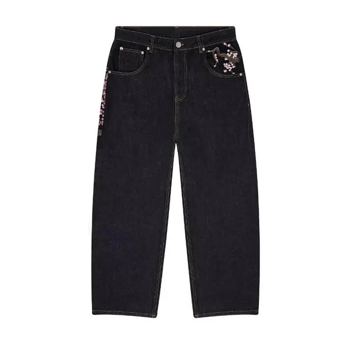 Y2K Harajuku jean Goth vintage fleur de prunier motif brodé pantalon à jambes larges hommes femmes denim tissu style amé