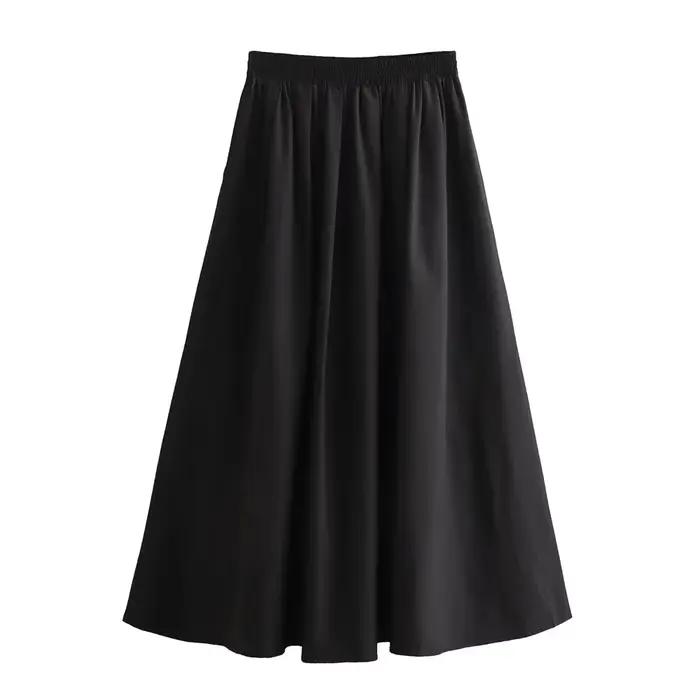 Mooyufon 2025 tempérament femme polyvalent ample et décontracté couleur unie jupe taille haute longu