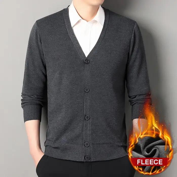 Hommes automne vêtements polaire Cardigan veste tricoté pull vêtements d'extérieur col en v mode Car