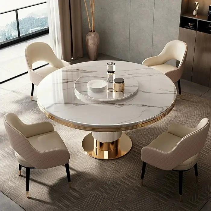 Table à manger ronde et chaise en marbre pour restaurant moderne, combinaison simple, table ronde av