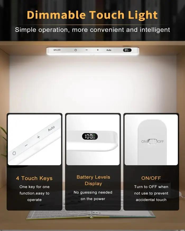 Lampe d'armoire avec capteur de mouvement WILLED, affichage de la batterie, barre lumineuse tactile