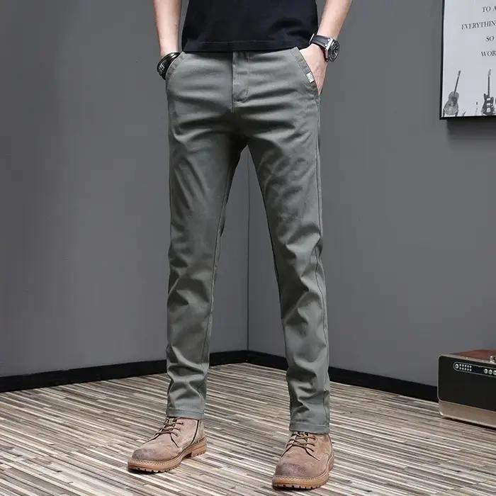 Pantalon décontracté pour homme, 2024 coton, mode coréenne, coupe slim, gris, noir, fjingent, printe