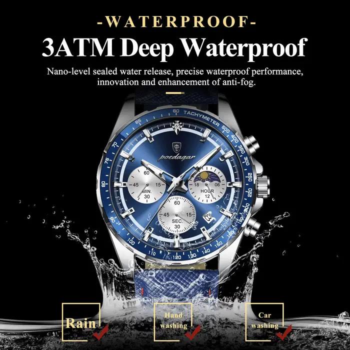 POEDAGAR Original mode hommes horloge lumineux étanche chronographe Date homme montre-bracelet en cu