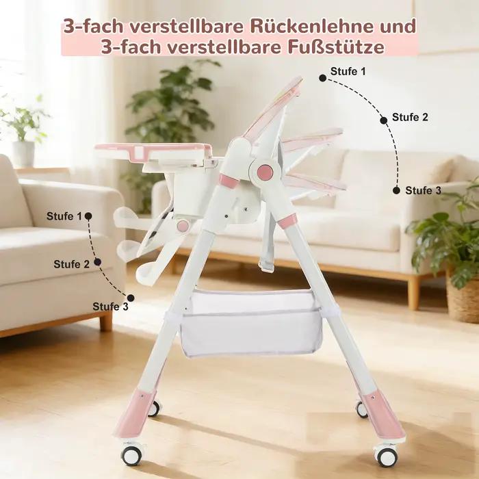 Chaise haute pliante pour bébé, chaise haute inclinable et inclinable, chaise haute réglable en haut