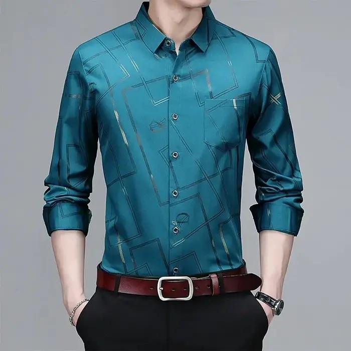 Chemise imprimée à manches longues pour hommes, haut d'affaires décontracté et à la mode, sans repas