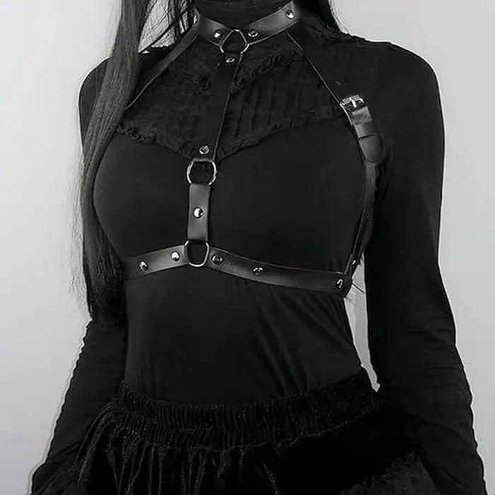 Ceinture de poitrine en cuir pour femmes, Style de rue, harnais de poitrine, bretelles, décoration P