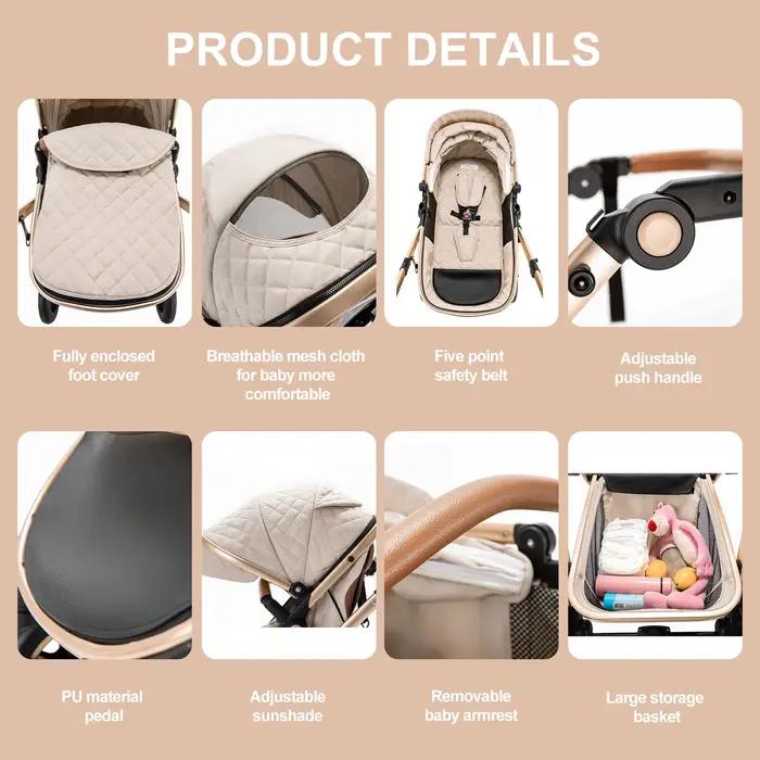 Poussette bébé 3 en 1 Portable voyage landau luxueux landau haut paysage cadre en aluminium poussett