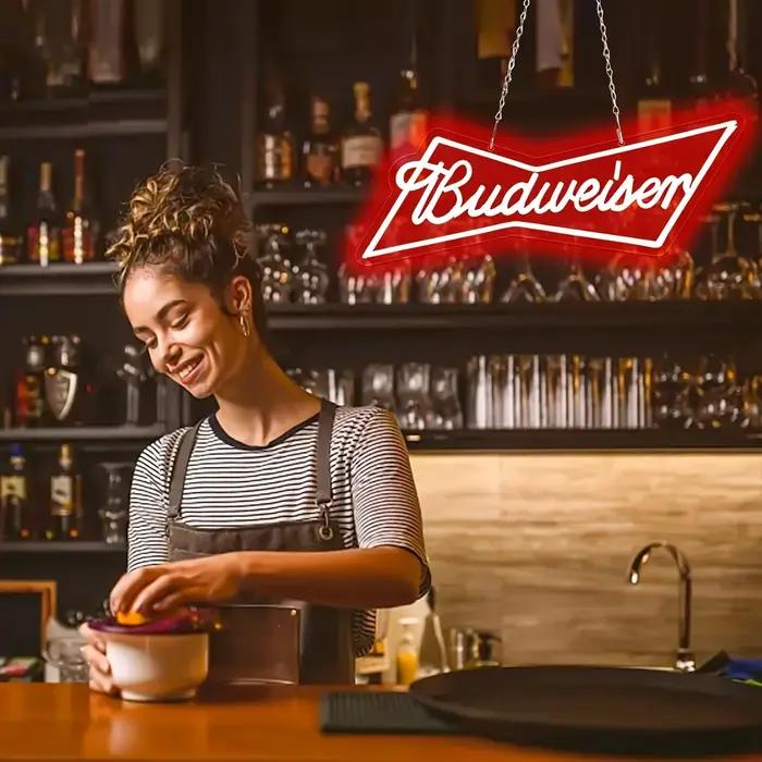 Budweiser-Enseignes au néon avec logo pour homme, barre de bière, enseigne lumineuse au néon, décora
