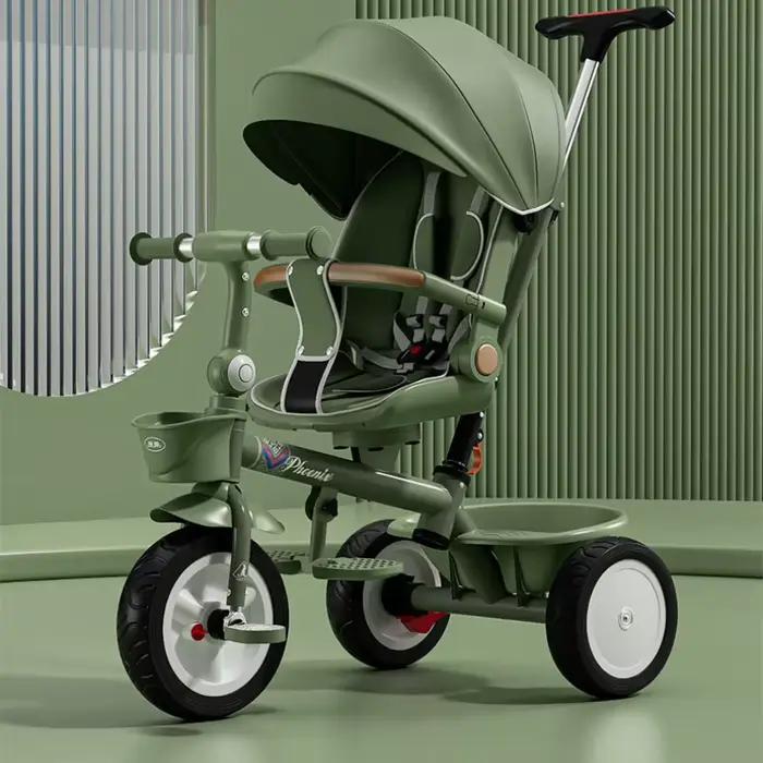 Poussette bébé tricycle pliable pour enfants avec réglage de position allongée deux sens grande poussette vélo pour promenades et voyages famille