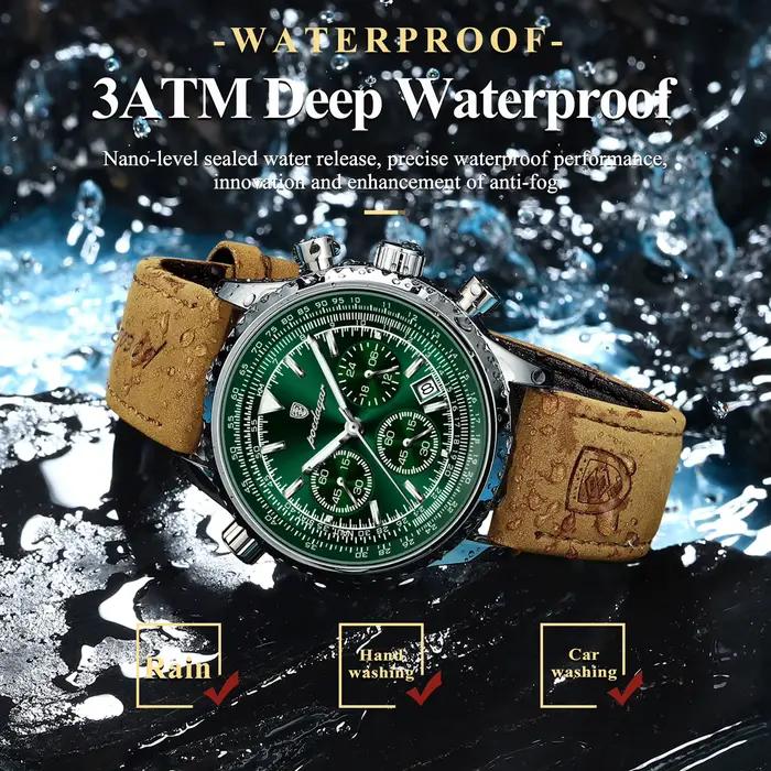 POEDAGAR montre pour hommes d'affaires de luxe étanche lumineux Date chronographe en cuir homme horl