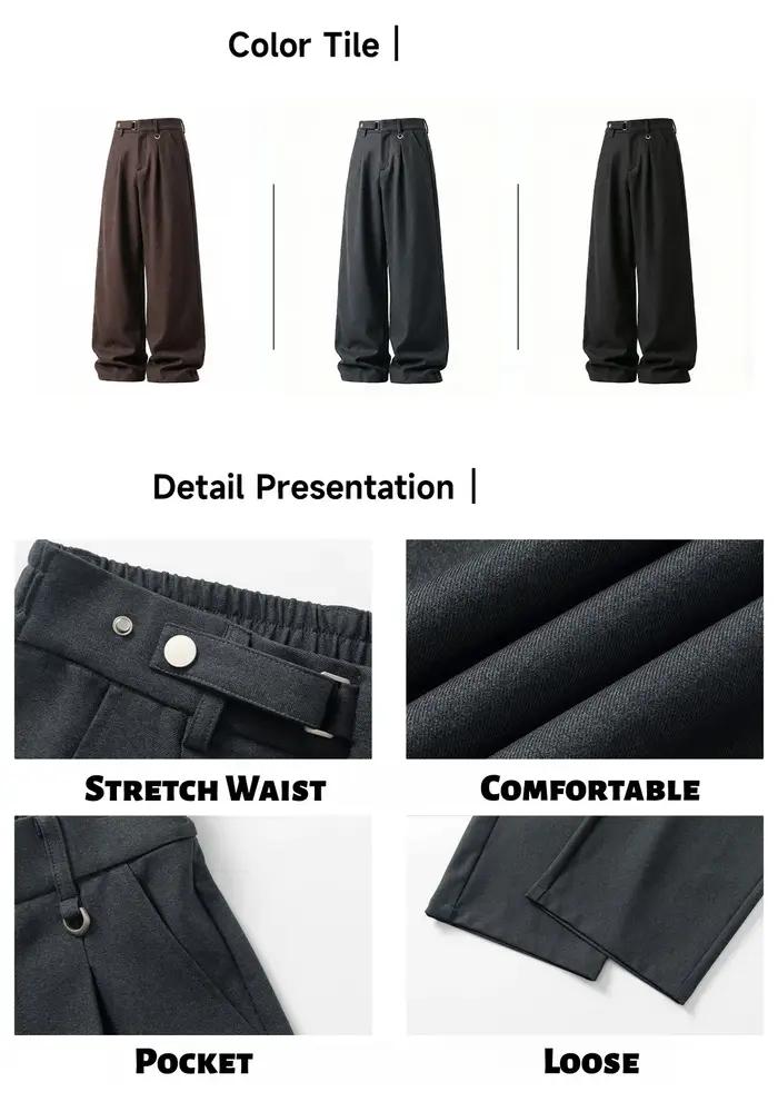 Pantalon drapé rétro pour hommes, taille réglable, décontracté, plissé, respirant, doux, jambe droit
