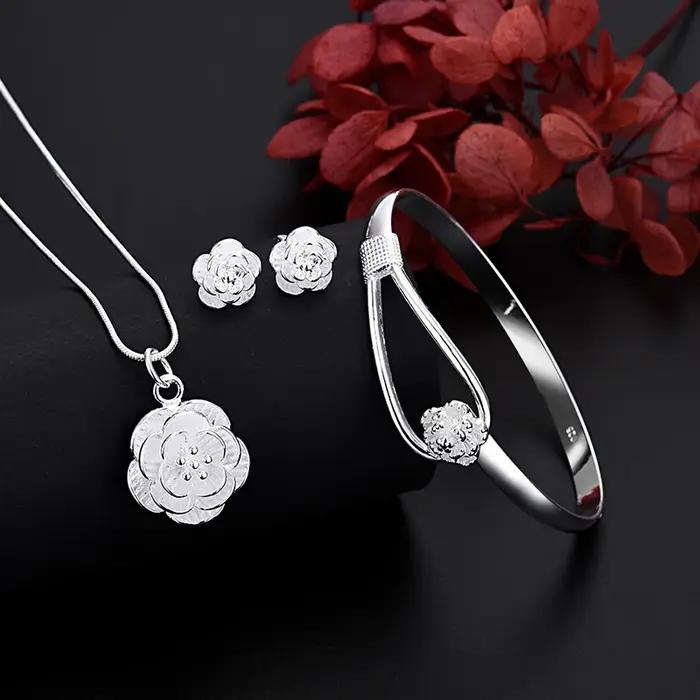 Fine 925 argent Sterling breloques collier boucle d'oreille bracelet bijoux pour dame fille femmes r