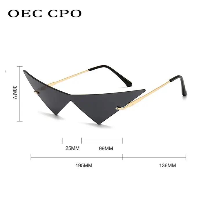 OEC CPO surdimensionné oeil de chat sans monture lunettes de soleil femmes mode une pièce lentille l
