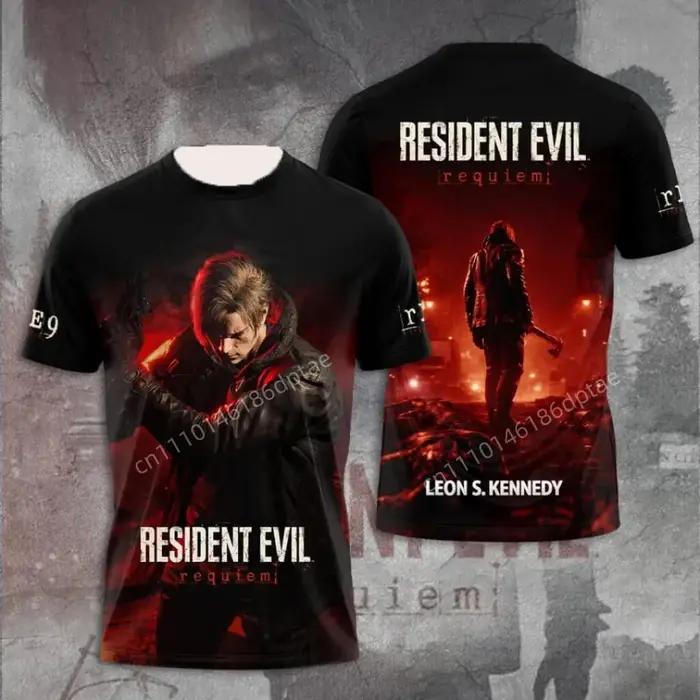 T-shirt imprimé 3D Resident Evil Requiem Leon S. Kennedy pour homme, streetwear décontracté à manche