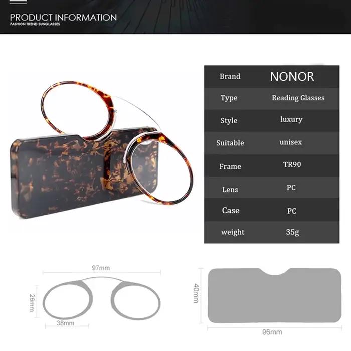NONOR TR Clip nez pont Mini lunettes de lecture 1.0 à 3.5 lunettes presbytes portables avec étui