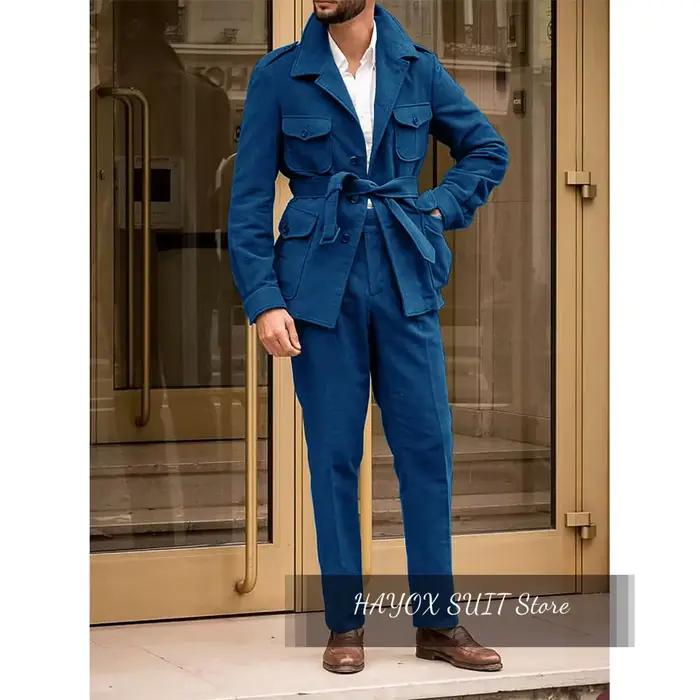 Manteau de html Vintage en Laine Verte pour Homme, Veste Slim, Pantalon Élégant, Tenue Décontractée,