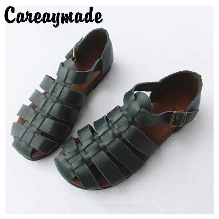 Careaymade-Sandales d'été en cuir de cirhide première couche, chaussures plates japonaises rétro à s