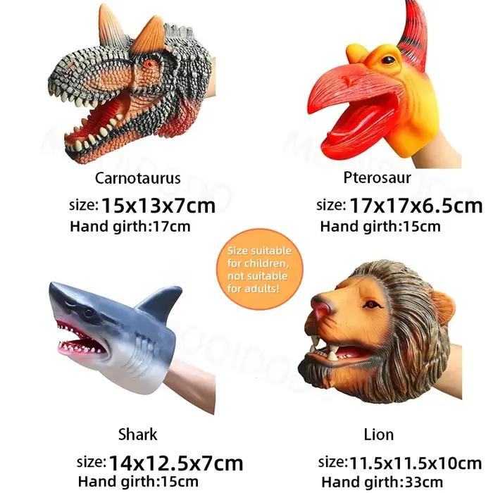Marionnettes à main en caoutchouc souple pour enfants et garçons, jouet T-Rex, dinosaure, requin, tigre, mondes des dinosaures, jeu créatif pour apprendre et raconter des histoires