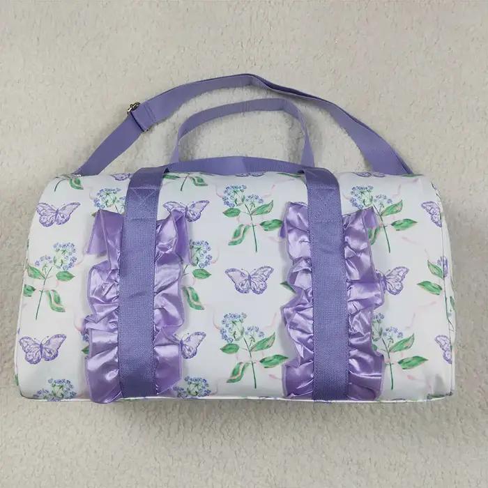 Sac de voyage à volants motif papillon floral lavande, sac à main tendance, 18,5*11,2*7,9 pouces