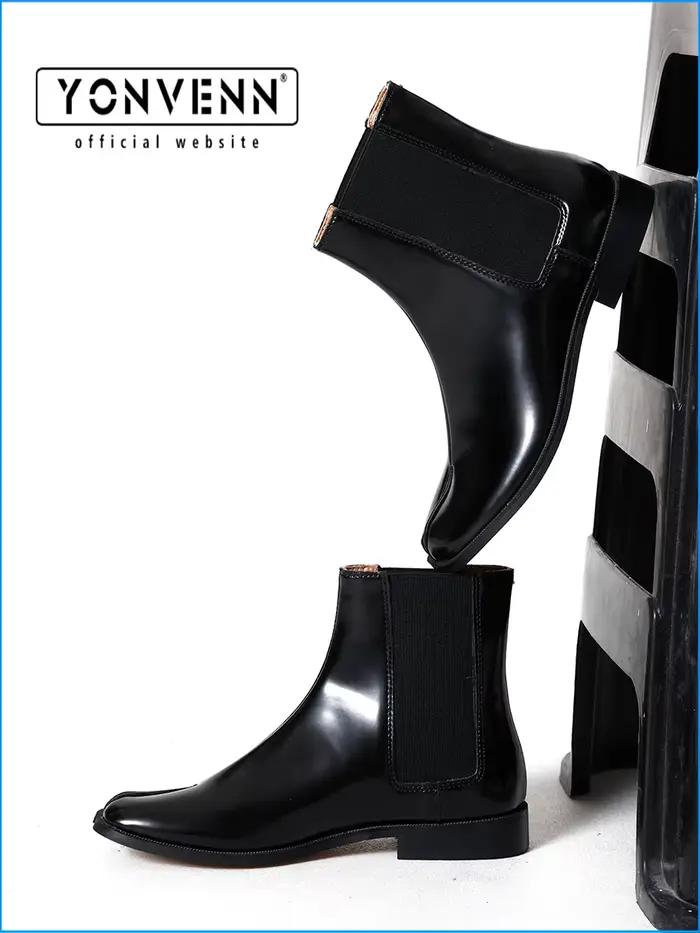 Bottes courtes en cuir véritable Chelsea tabi chaussures à bout fendu sabot de cochon chaussures en
