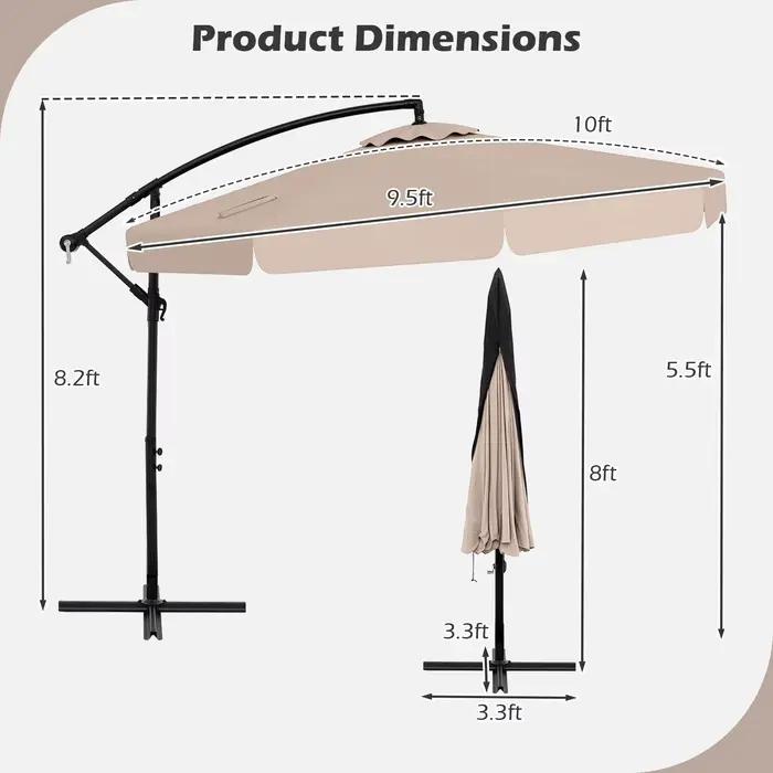 Parasol suspendu décalé de 10 pieds, en porte-à-faux avec couvercle