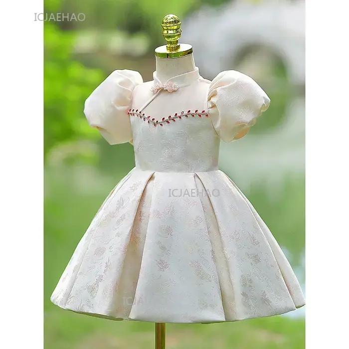 Robe une pièce pour bébé fille, style chinois, princesse de fête avec manches bouffantes, robe d'ann
