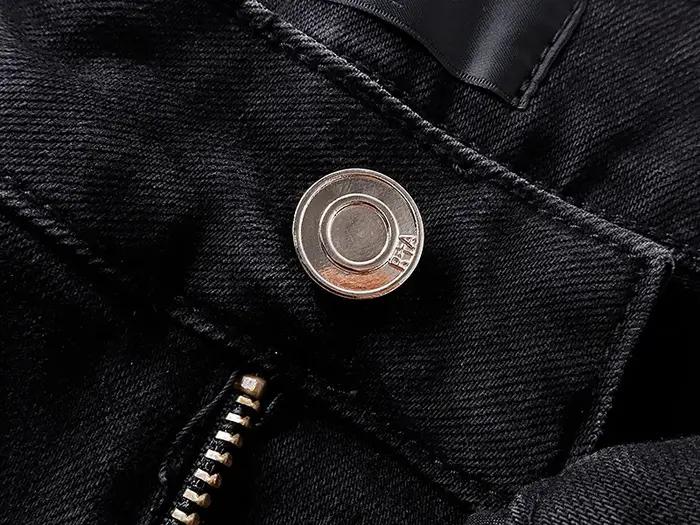 2025 nouveau trou de rayure détruit hommes haute rue coupe ajustée maigre noir clair broderie Denim