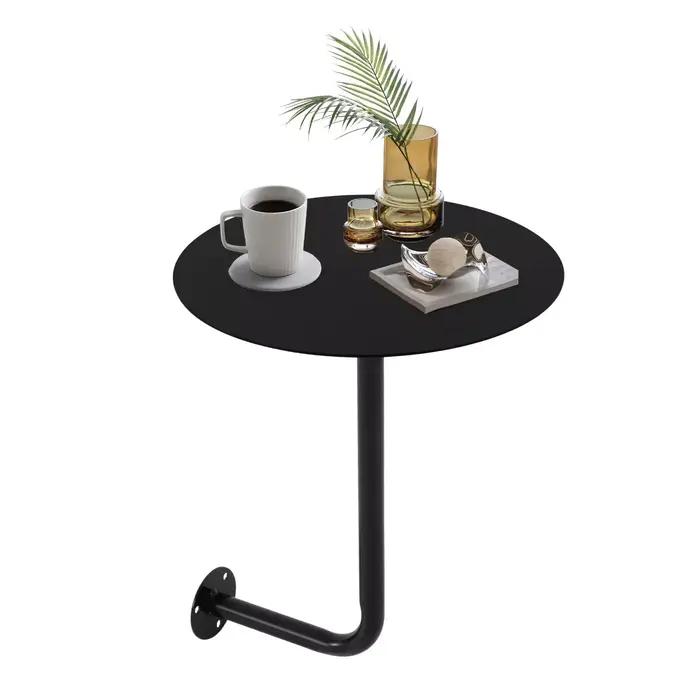 Table de bar ronde noire en forme de L fixée au mur, table peu encombrante, idéale pour l'utilisatio