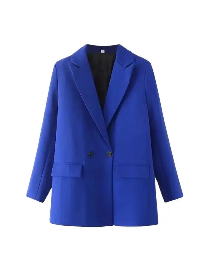 Femmes Chic bureau dame Double boutonnage Blazer Vintage manteau mode col cranté à manches longues d