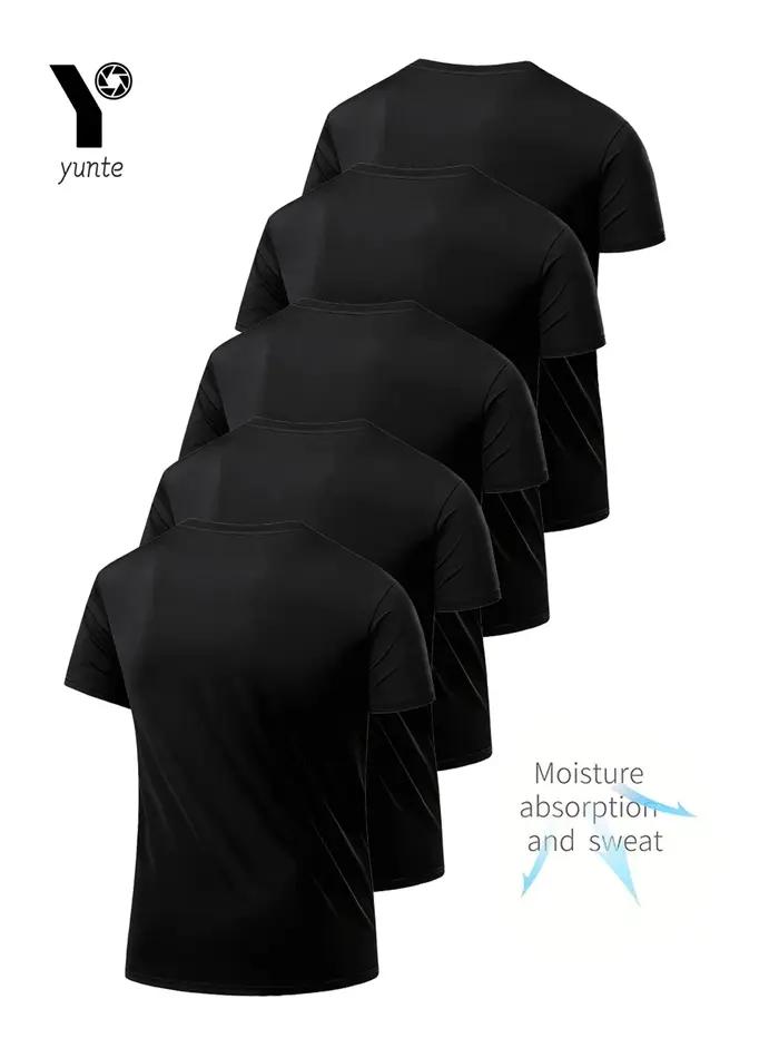 T-Shirt à Col Rond pour Homme, Noir Ultra observateur, vaccage Rapide, Respirant, Absorbant la Sueur