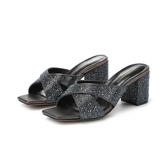 Pantoufles d'Été en Cuir group pour Femme, Chaussures à Talons Optiques, Parka Ouverte, à la Mode, i