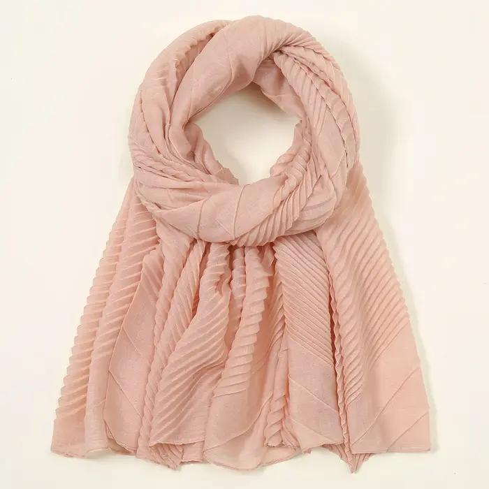 Écharpe plissée en coton pour femme, voile musulman, châle rond déformable, hijab islamique, grande
