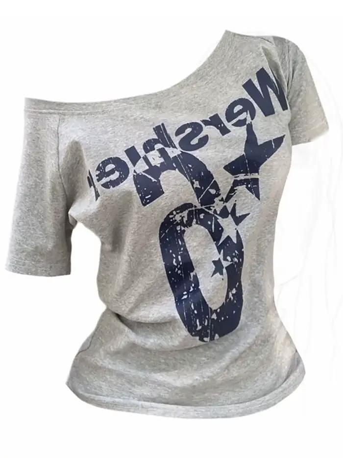 Été Y2k Sport épaules dénudées haut femmes Sexy Vintage années 2000 à manches courtes t-shirt dame c